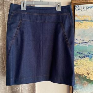 Akris Punto Pencil Skirt Size 6 Denim Dark Blue Lined Pocket